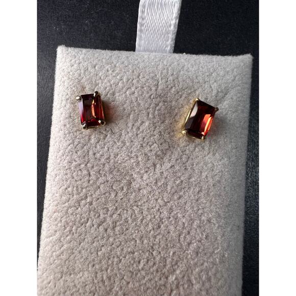14k Gold Emerald-Cut Garnet Stud Earrings - Picture 11 of 16